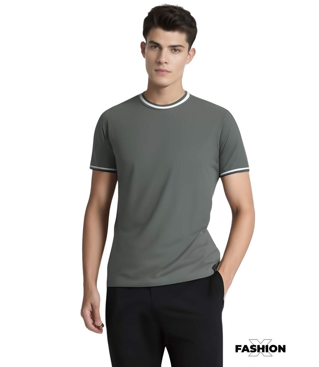 Tee shirt manches courtes homme - Col en rond de couleur vert-1