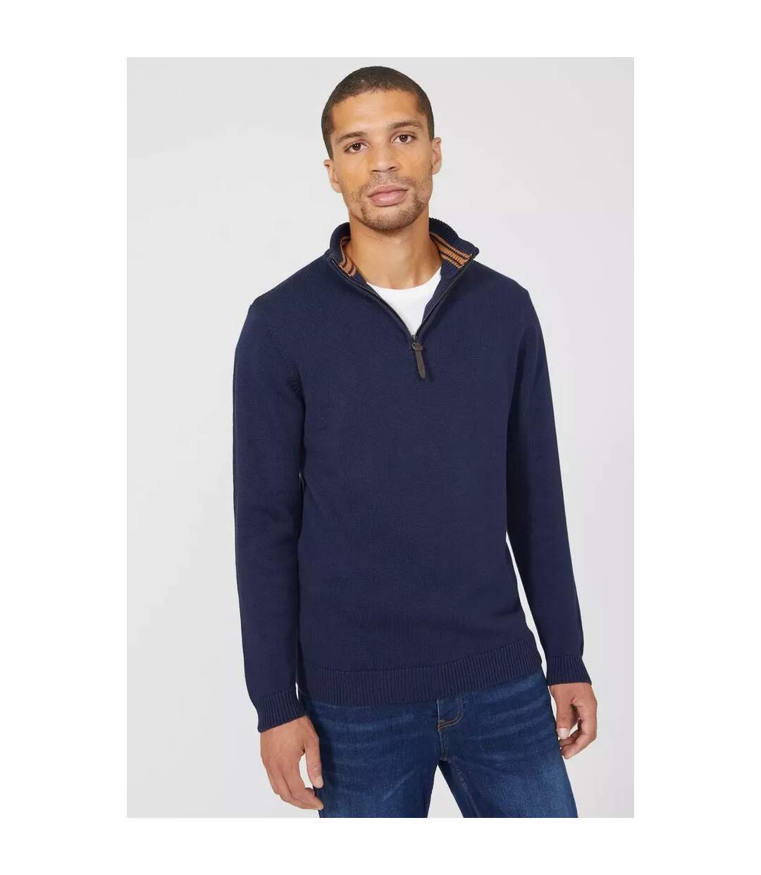 Mens Premium Cotton Funnel Neck Jumper Navy Maine-3
