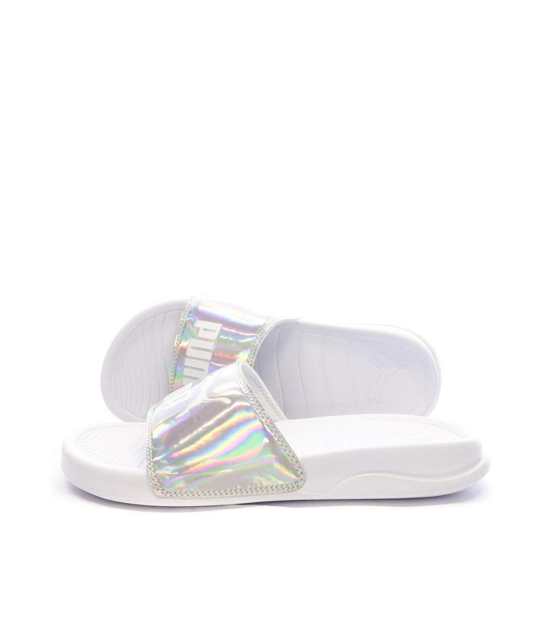 Claquettes blanche/argenté femme puma popcat 20 irridescent-1