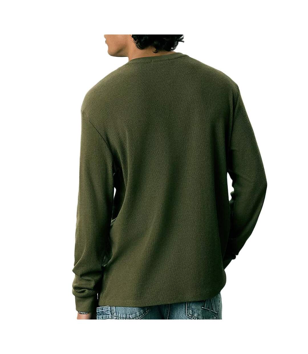 Sweat vert homme calvin klein jeans waffle badgeses-2