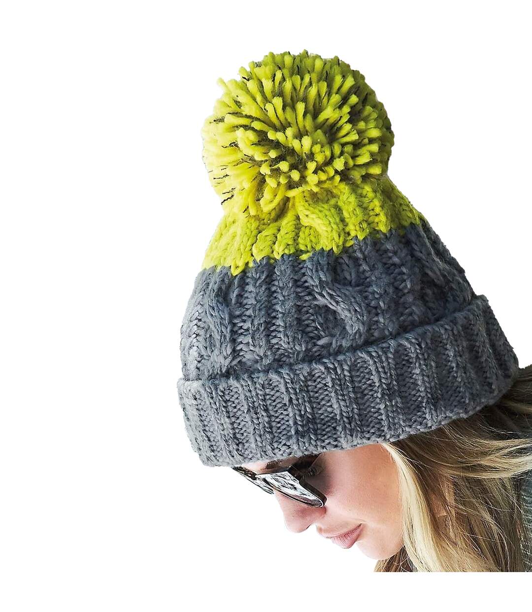 Beechfield Apres Beanie (Light Grey/Citron) - UTPC3947-2