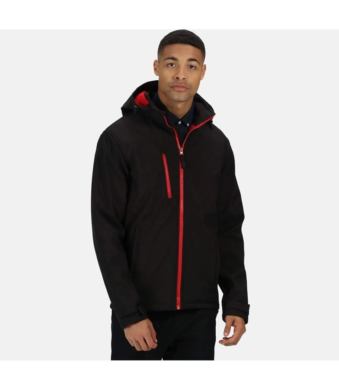 Mens Venturer Three Layer Soft Shell Jacket Black Red Regatta-1