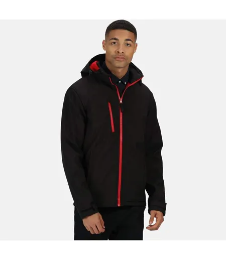 Mens Venturer Three Layer Soft Shell Jacket Black Red Regatta