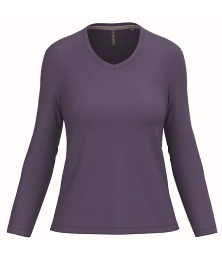 T-shirt manches longues col V - Femme - K382 - violet
