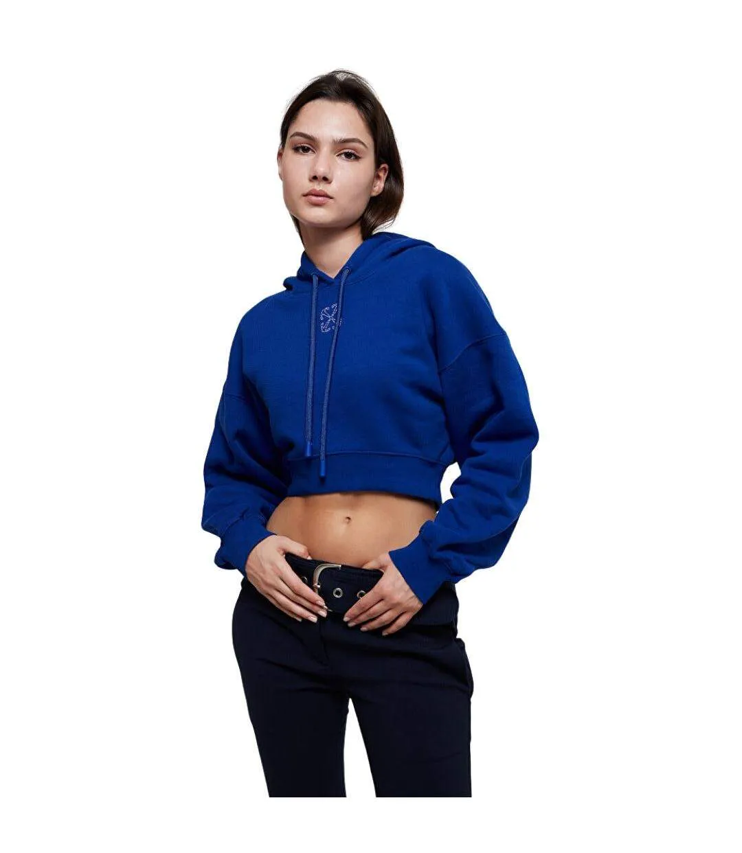 Womens/ladies Embr Arrow Cropped Hoodie Blue Off-White-4