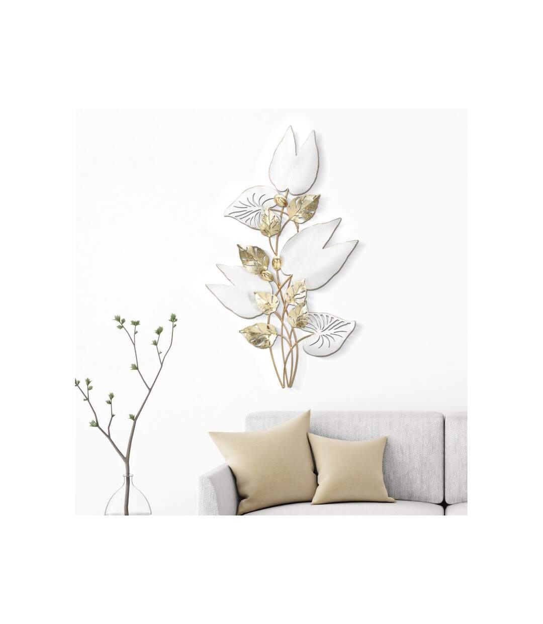 Décoration Murale en Métal Pitch 90cm Blanc & Or-5
