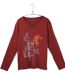 AXONE CHALON2B - Tee-shirt bordeaux manches longues col V avec imprimé devant et bas fendu-5