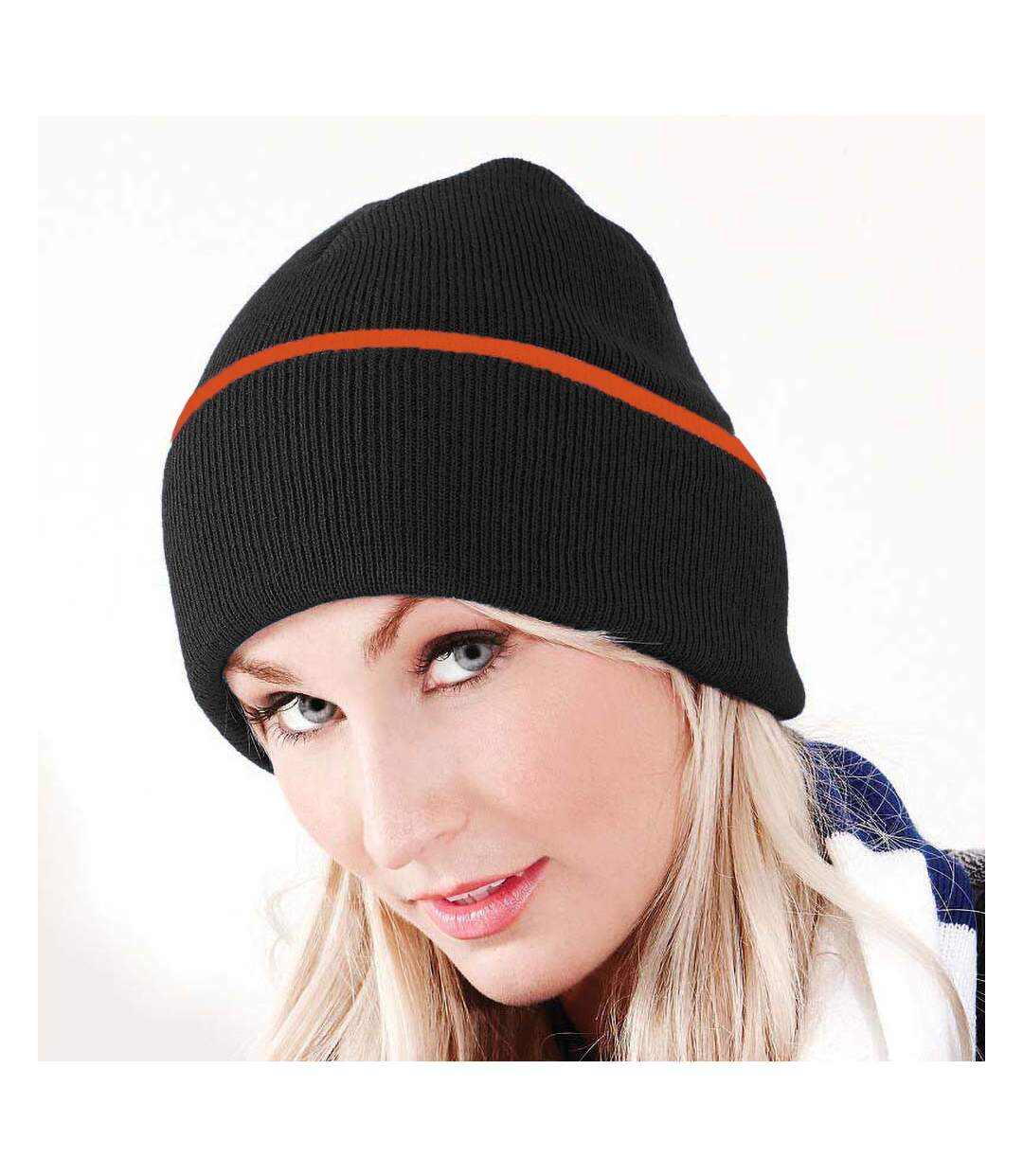 Bonnet Adulte Unisexe Noir Orange Beechfield-3