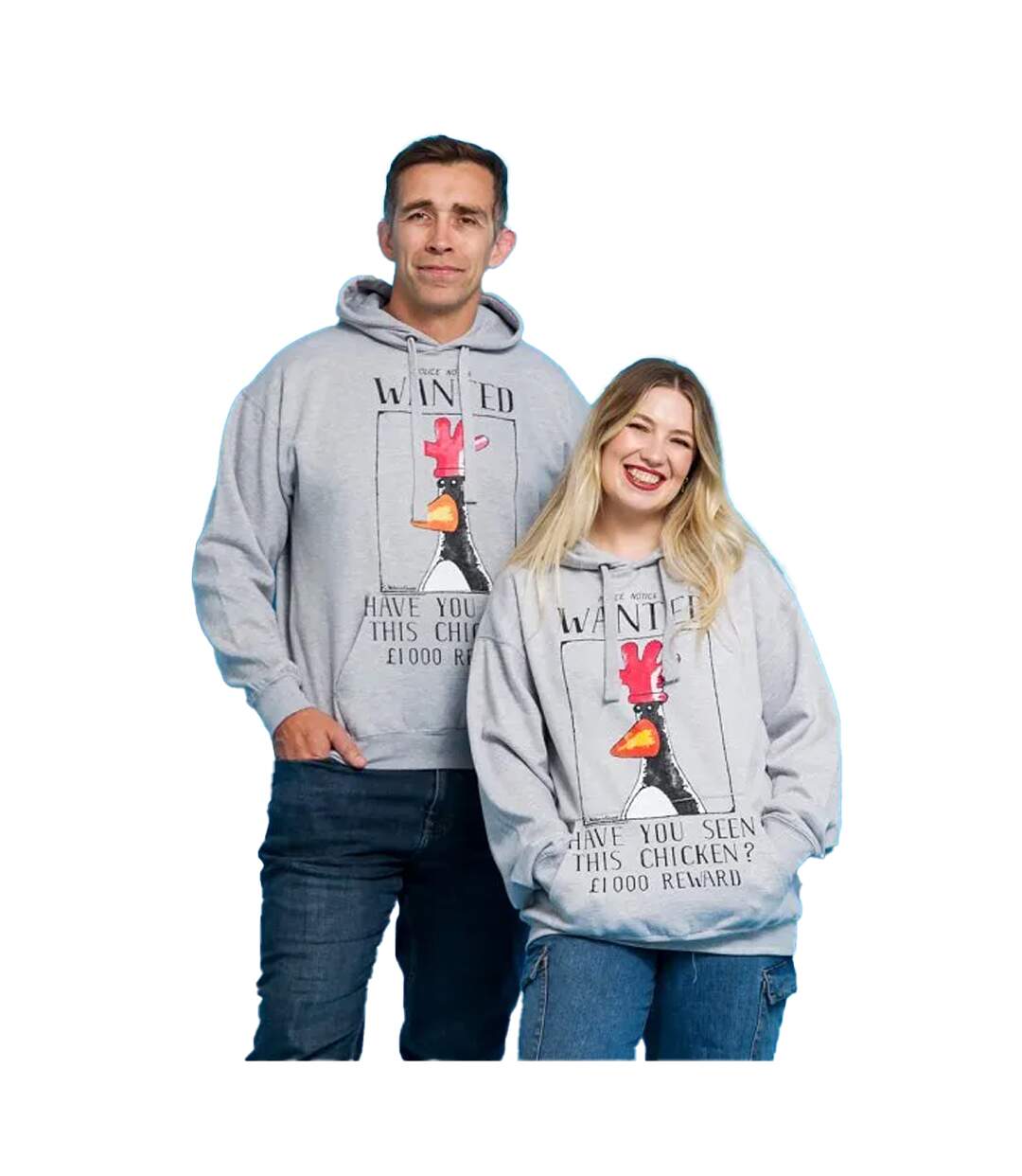 Unisex Adult Feathers Mcgraw Wanted Poster Hoodie Grey Wallace And Gromit-1