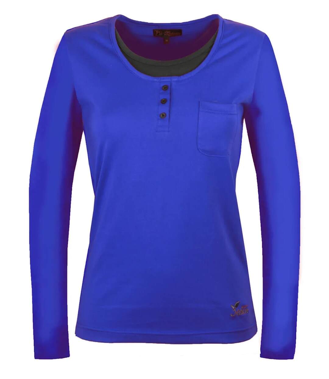 Mayflower NESTOR5 : Tee-shirt manches longues bleu et gris avec col boutonné stylisé-5