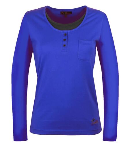 Mayflower NESTOR5 : Tee-shirt manches longues bleu et gris avec col boutonné stylisé