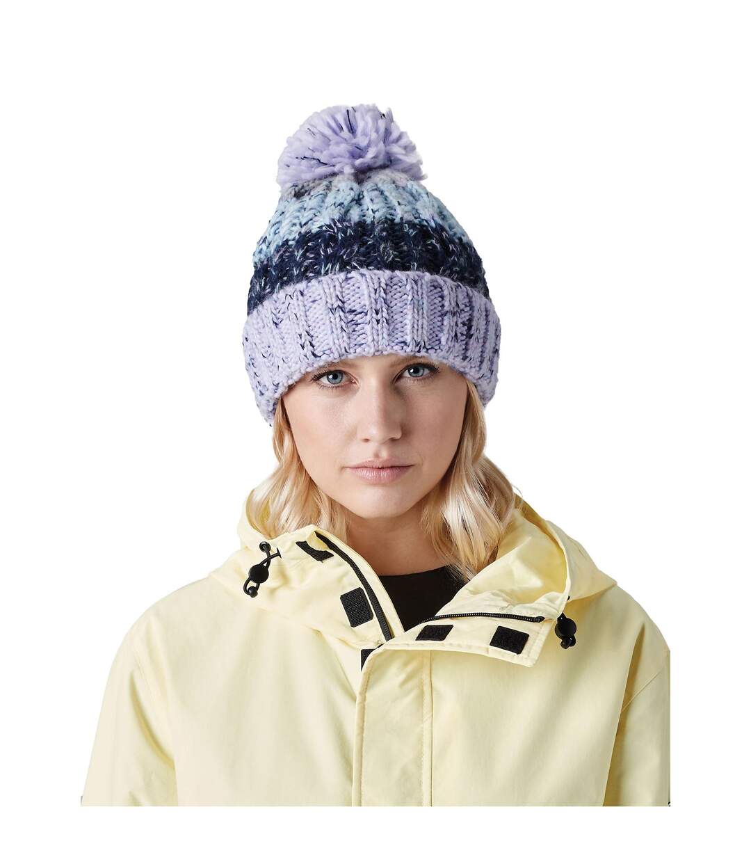 Womens/ladies Corkscrew Pom Pom Beanie Violet Clair Beechfield-1
