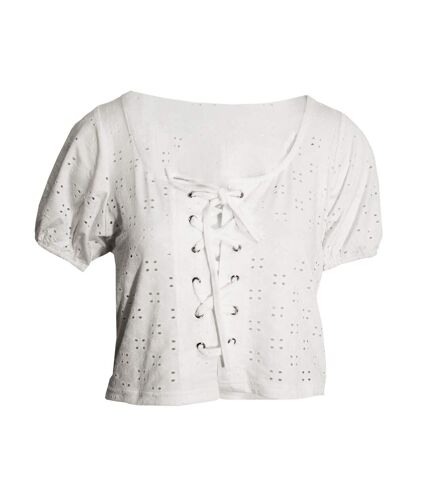 Womens/ladies tessa broderie anglaise lace-through top white Brave Soul