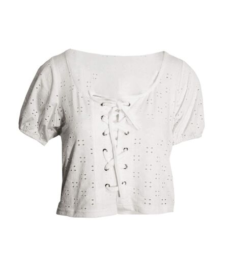 Womens/ladies tessa broderie anglaise lace-through top white Brave Soul