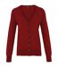 Premier Womens/Ladies Button Through Long Sleeve V-neck Knitted Cardigan (Burgundy) - UTRW1133