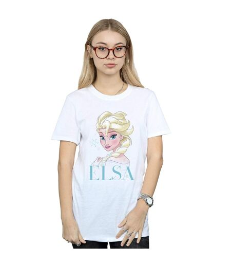Disney Womens/Ladies Frozen Elsa Snowflake Portrait Cotton Boyfriend T-Shirt (Blanc) - UTBI24764