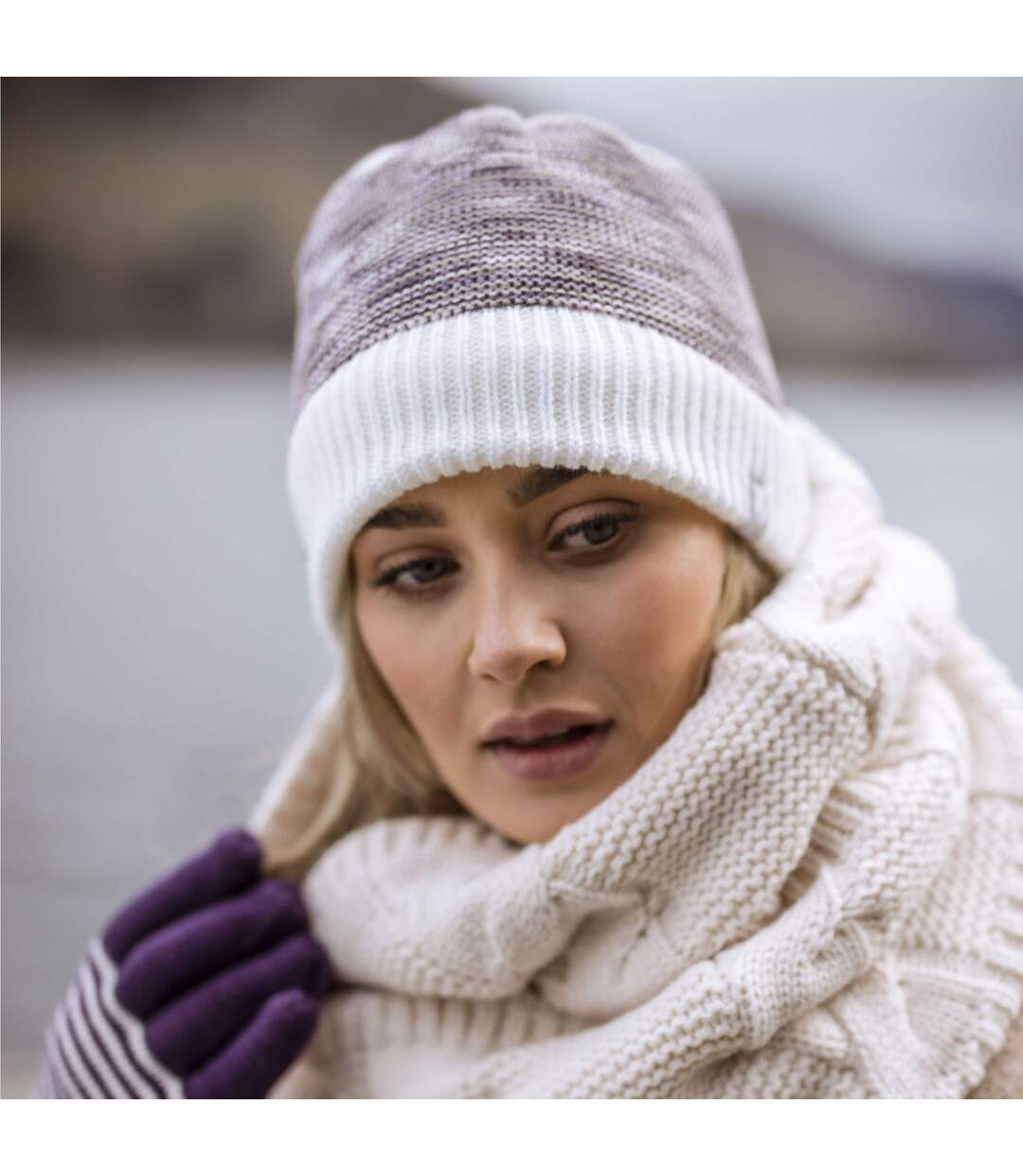 Bonnet Femme Thermiques Tricot avec Doublé Polaire-4