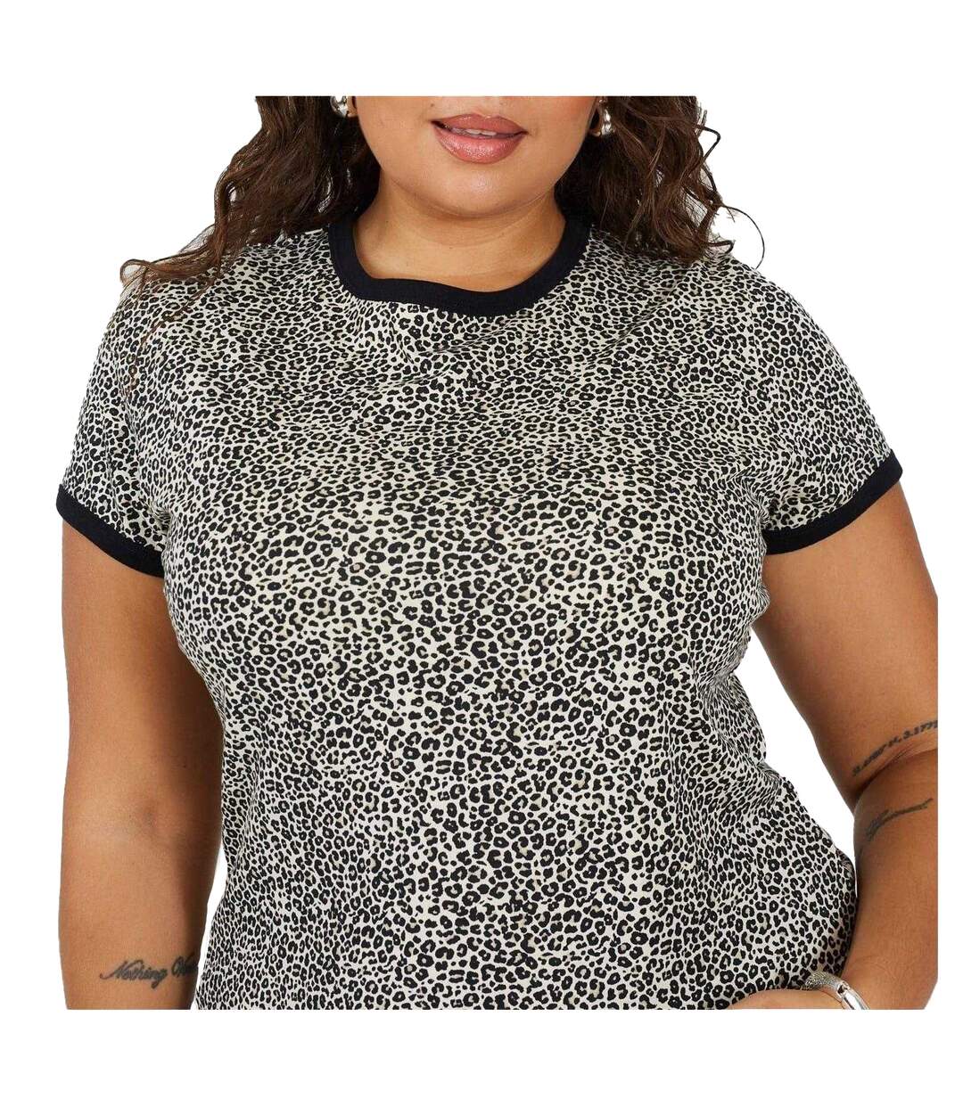 Womens/ladies Leopard Print Cropped Plus T-shirt Leopard Black Brave Soul-4