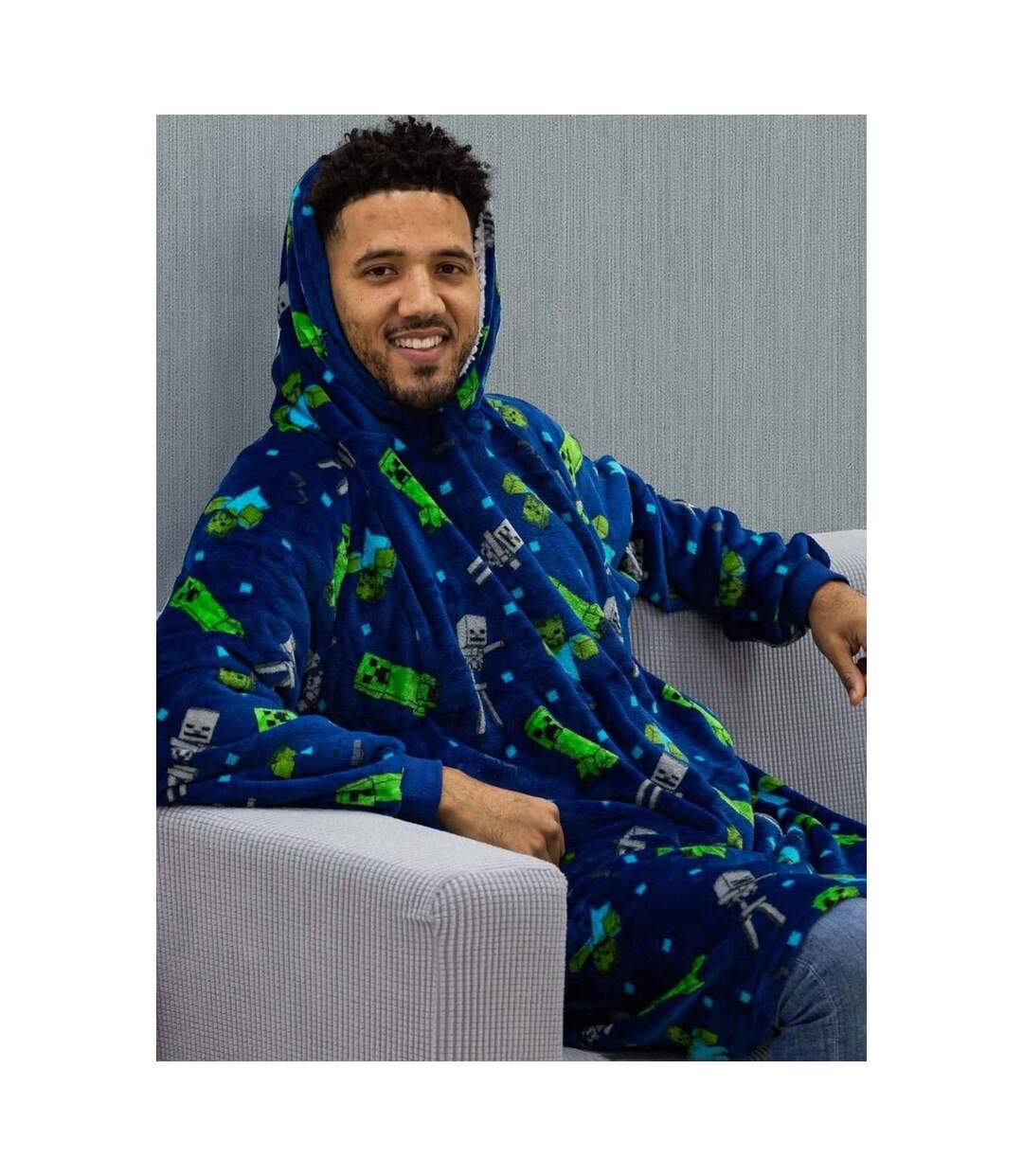 Sweat À Capuche Couverture Creeps Adulte Bleu Vert Gris Minecraft-2