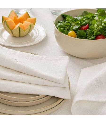 Lot de 4 Serviettes de Table Brodé Joy 40x40cm Blanc