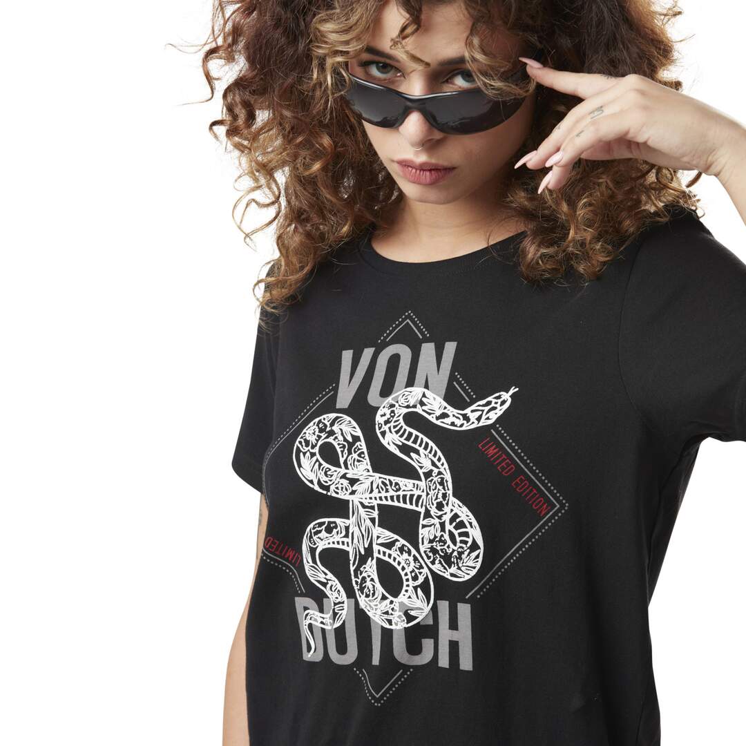 T-shirt femme en acid wash avec print en coton Snake Vondutch-2