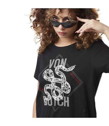 T-shirt femme en acid wash avec print en coton Snake Vondutch