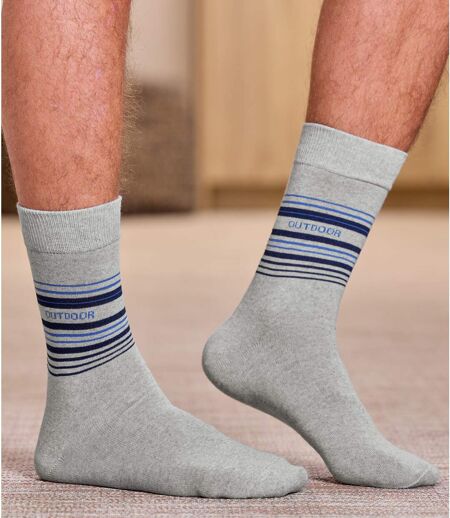 Pack of 4 Pairs Men's of Patterned Socks - Navy Light Grey Dark Grey Blue