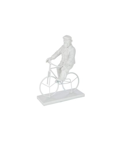 Statuette Déco Singe Vélo 25cm Blanc