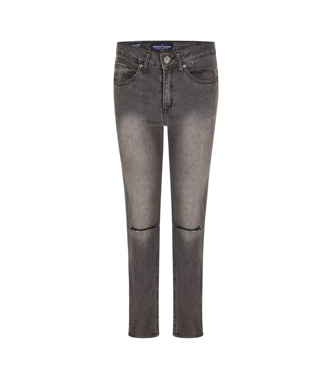 Womens/ladies Sos Ripped Skinny Jeans Grey Criminal Damage-1