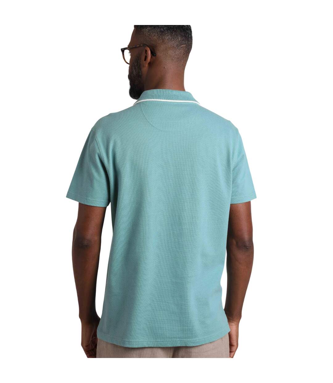 Mens powell organic cotton textured polo shirt mineral blue Weird Fish-4