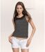 Tee-shirt Femme Sans Manches Rayé Bleu, Coupe Ajustée, Col Rond, Zip au Dos, Design élégant-4