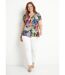 T-shirt ample col V imprimé feuilles manches courtes-3