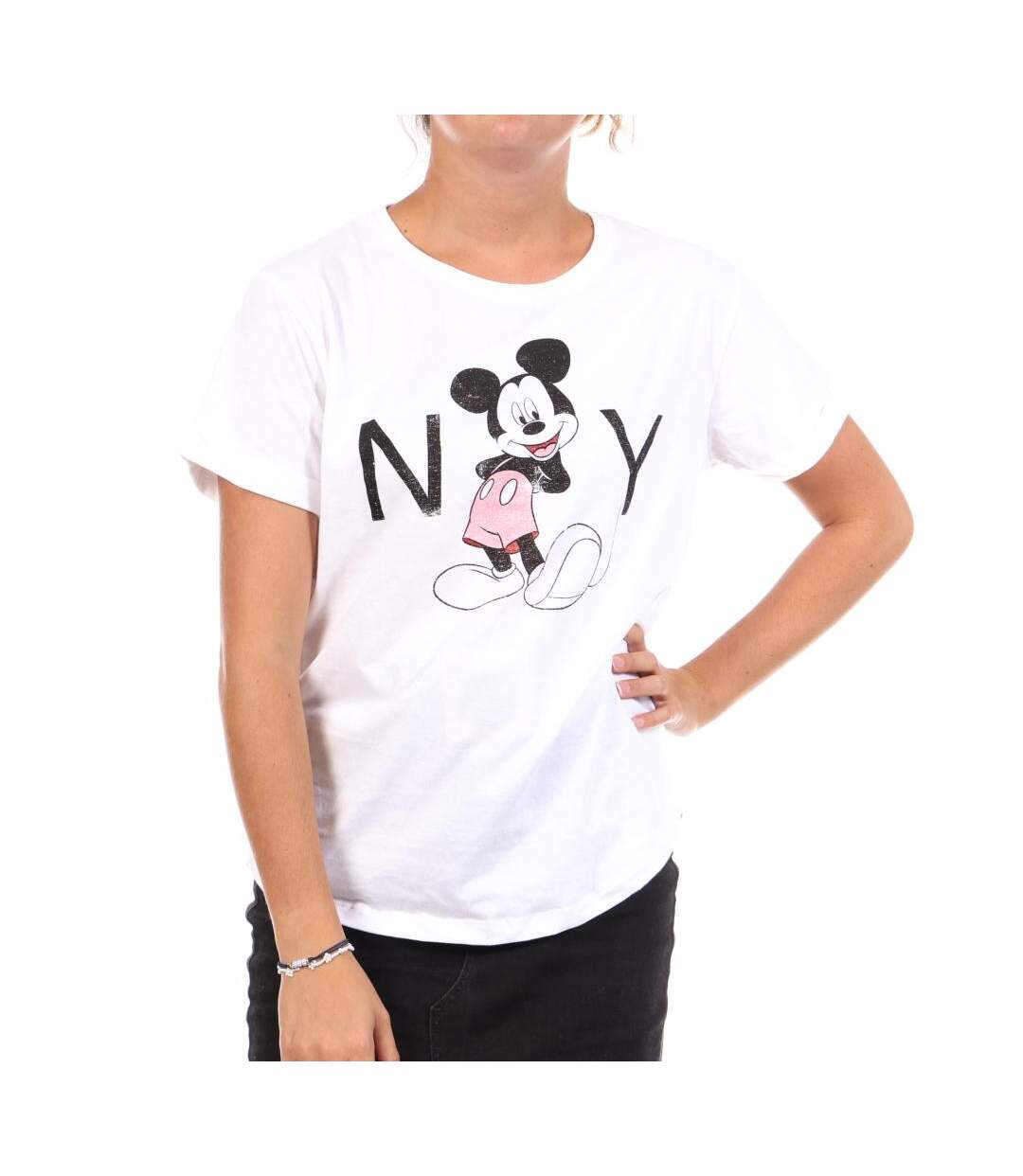 T-Shirt blanc femme disney new york-1