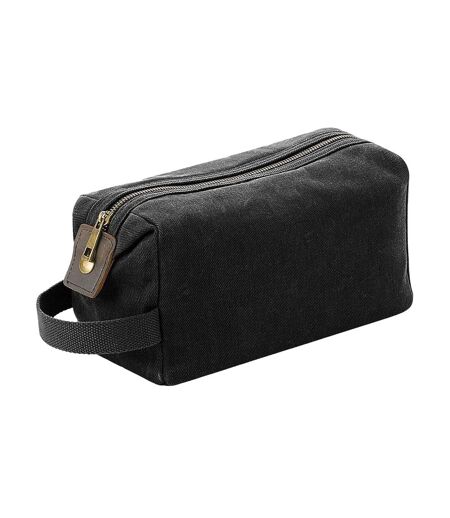 Heritage Leather Accented Waxed Canvas Wash Bag One Size Black Quadra