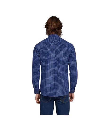 Mens windowpane check brushed cotton long-sleeved shirt navy Raging Bull