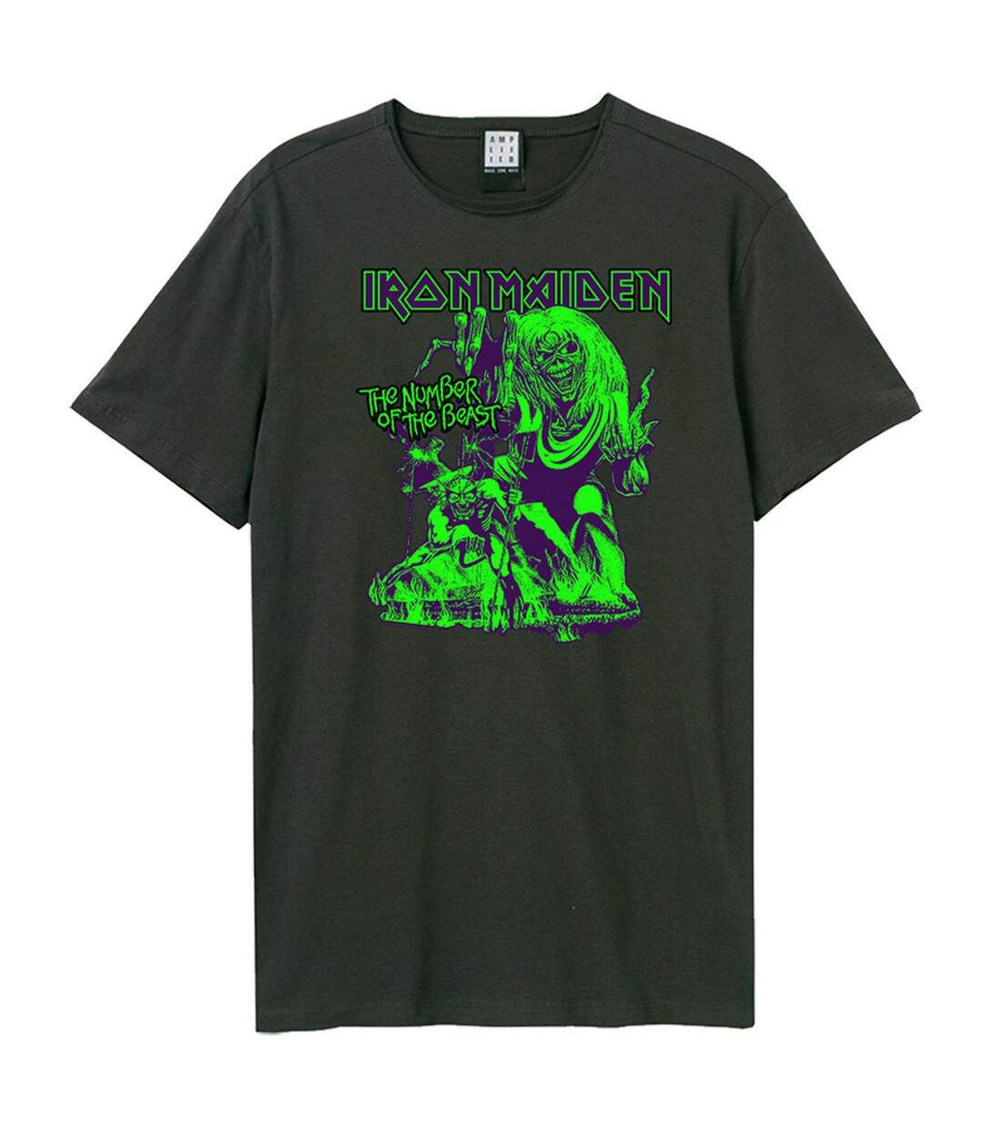 Unisex Adult Neon Beast Iron Maiden T-shirt Charcoal Amplified-1