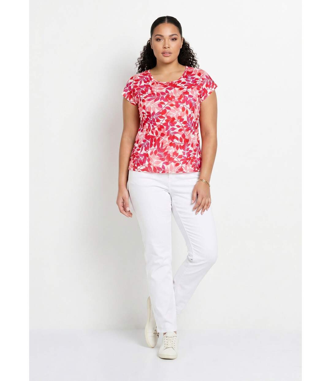 T-shirt manches courtes imprimé feuillage col rond-3