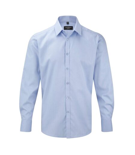 Russell Mens Herringbone Long Sleeve Work Shirt (Light Blue)
