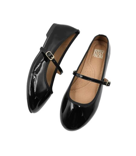 Where´s that from womens/ladies josie patent faux leather straps ballerina flats black Where's That From