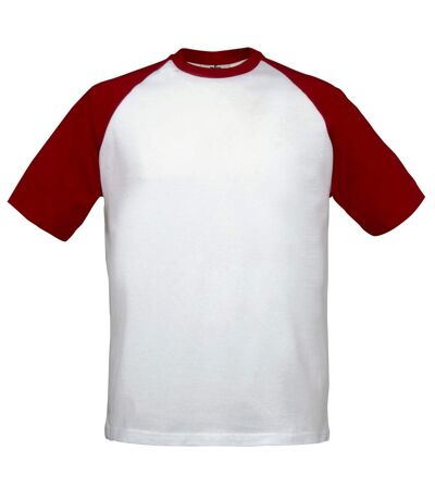 B&C Mens Short-Sleeved Baseball T-Shirt (White/Red)