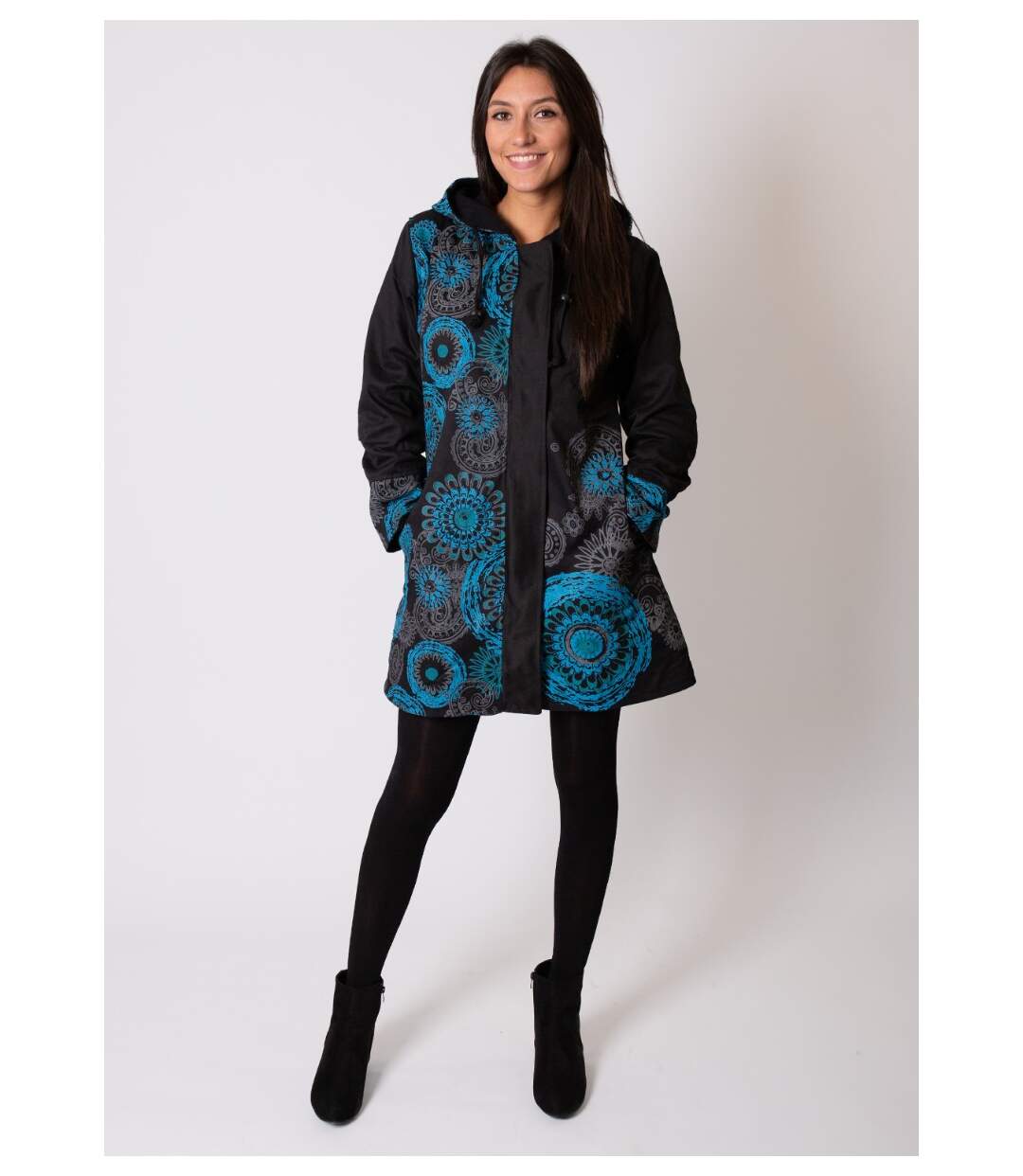 Manteau doublure polaire LUGANO ethnique bleu Coton Du Monde