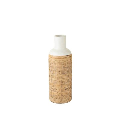 Vase Déco avec Tissage Rotin Bali 75cm Blanc & Naturel