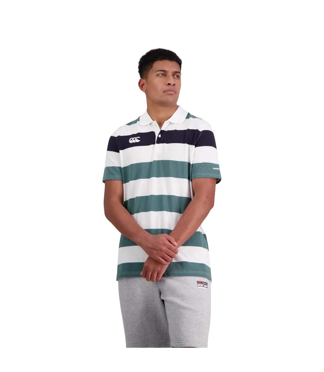 Mens Stripe Polo Shirt Bright White Canterbury-1