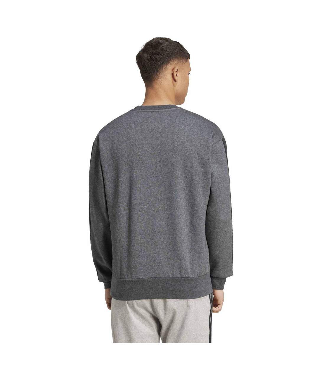 Mens 3 Stripes Sweatshirt Dark Grey Black Adidas-3