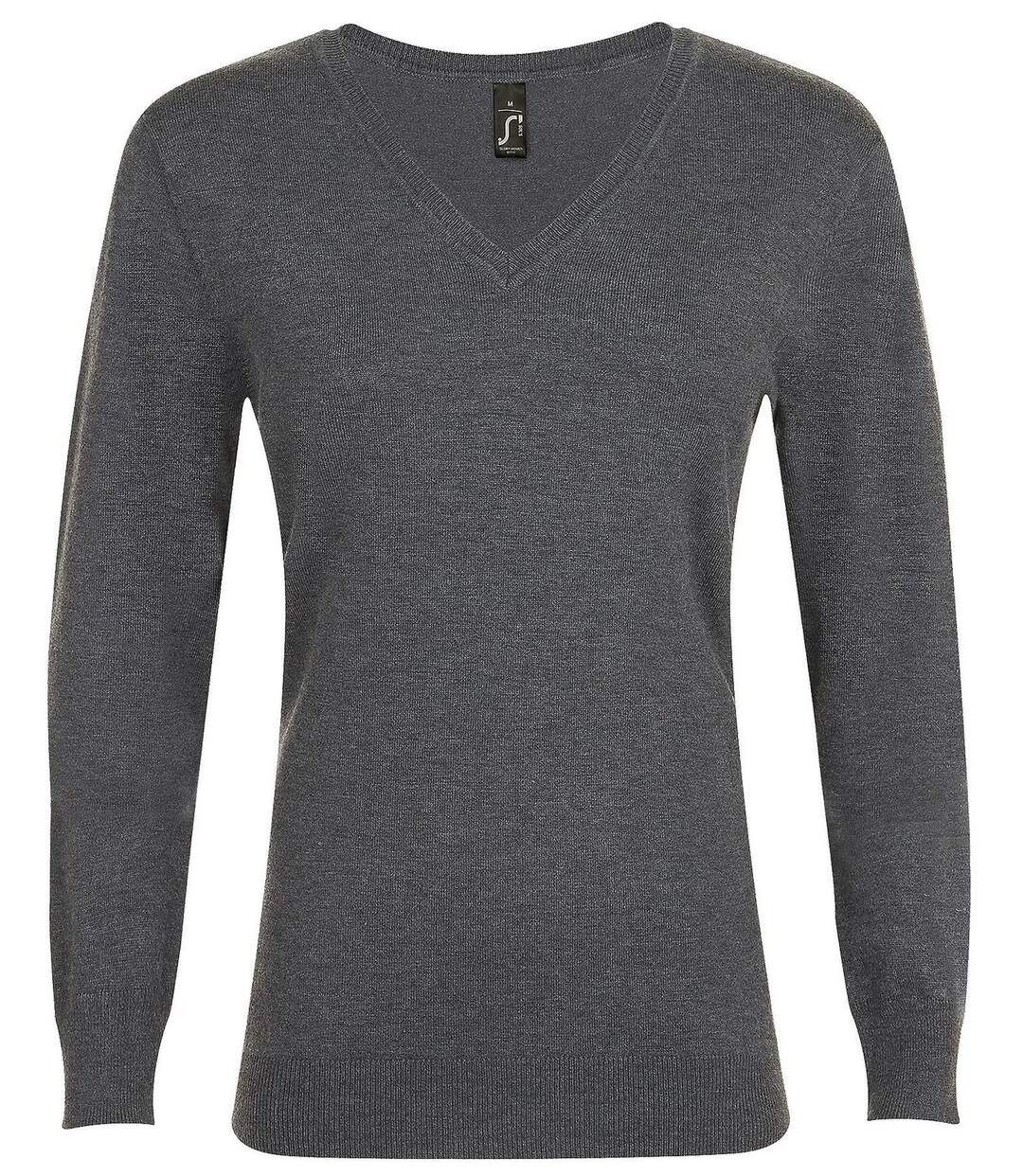 Pull classique col V - Femme - 01711 - gris anthracite-2