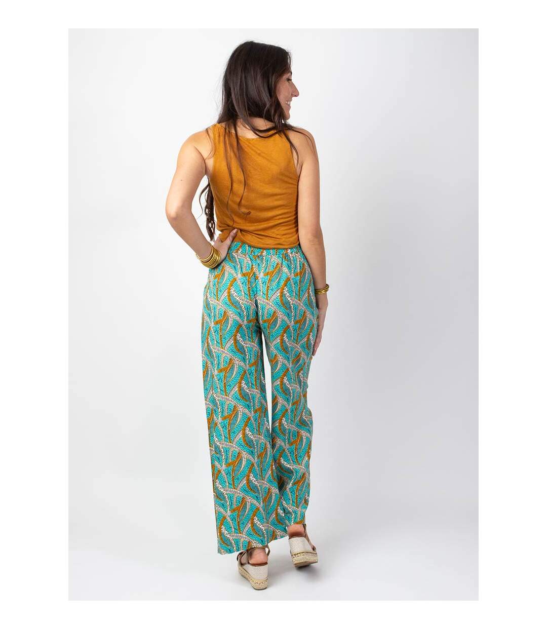 Pantalon femme ethnique MILLY bleu Coton Du Monde-4