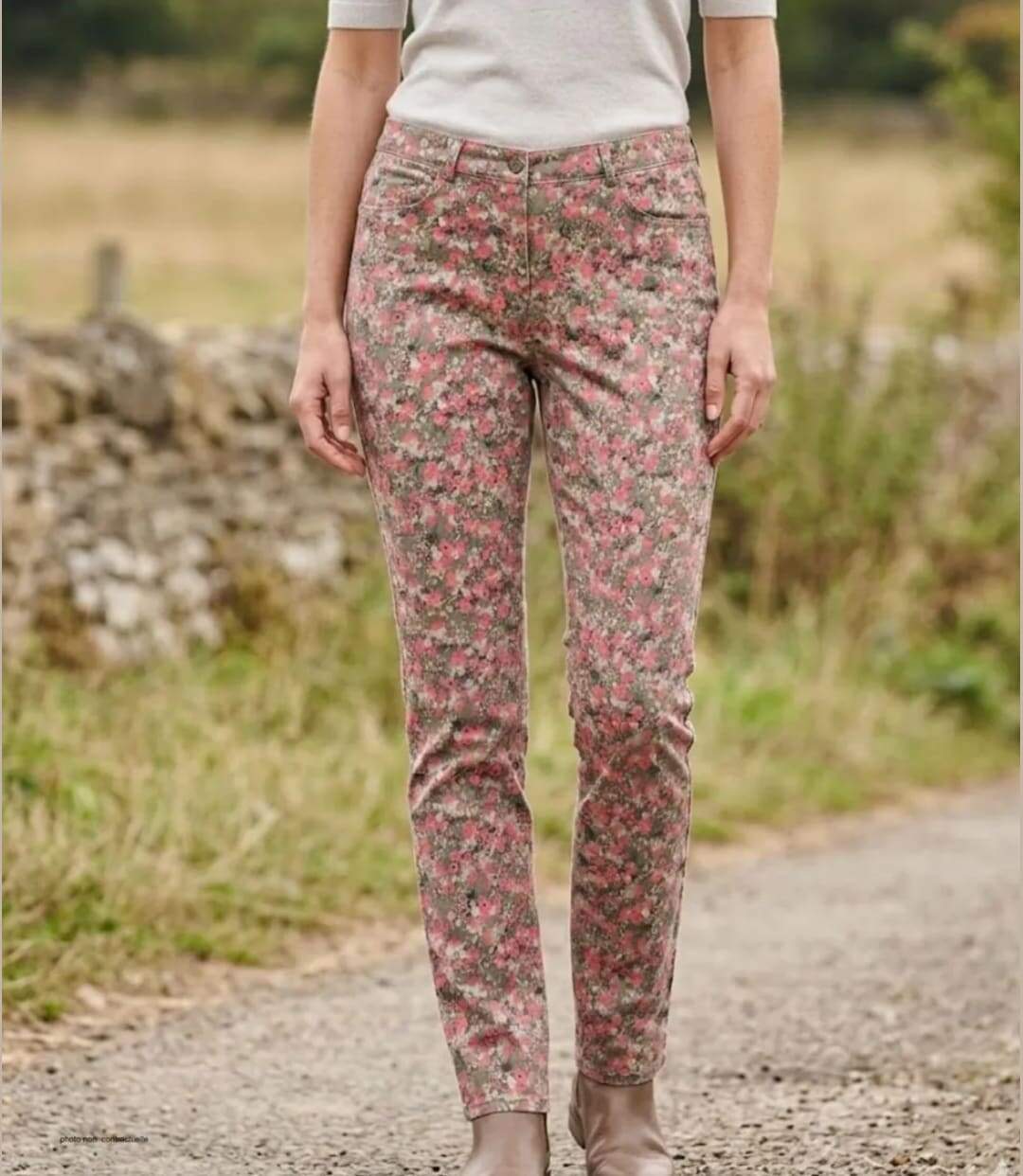 MAYFLOWER BELINDA2O - Pantalon stretch imprimé fleuri orange : fraîcheur et confort absolu-1