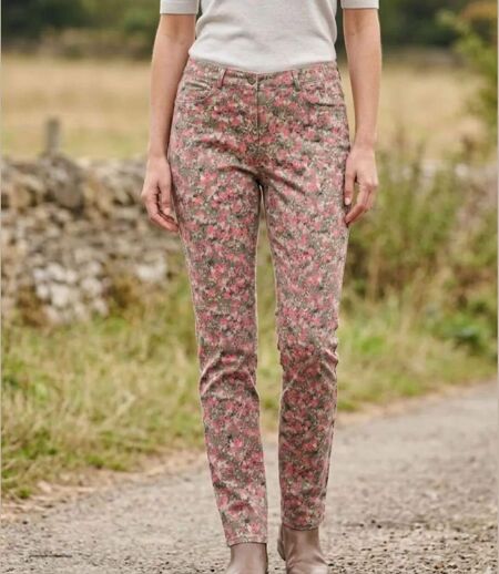 MAYFLOWER BELINDA2O - Pantalon stretch imprimé fleuri orange : fraîcheur et confort absolu