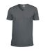 T-shirt À Manches Courtes Et Col En V Homme Gris Foncé Gildan-2