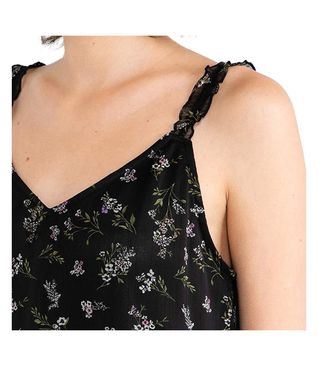 Top Noir à Fleurs Femme Vero Moda Debby - XS-3